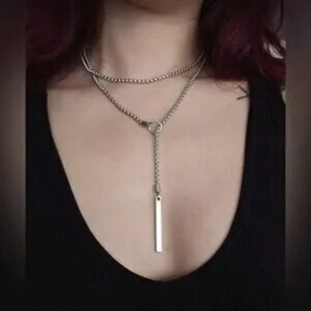 Silver Plated Stainless Steel Lariat Necklace Stainless Steel Long Drop Necklace - Picture 3 of 3